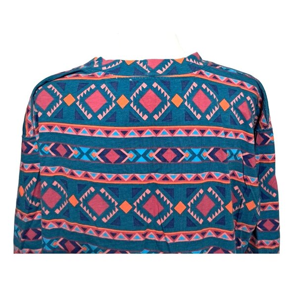 Vintage 90s Nuovo Southwestern Aztec Print 3/4 Sleeve Blouse Sz S Oversized Trib - Picture 5 of 8